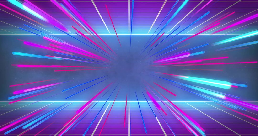 Futuristic Neon Light Beams Over Abstract Digital Grid