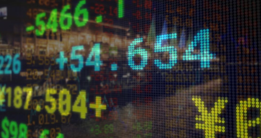 Digital Financial Data Overlaying Cityscape Imagery