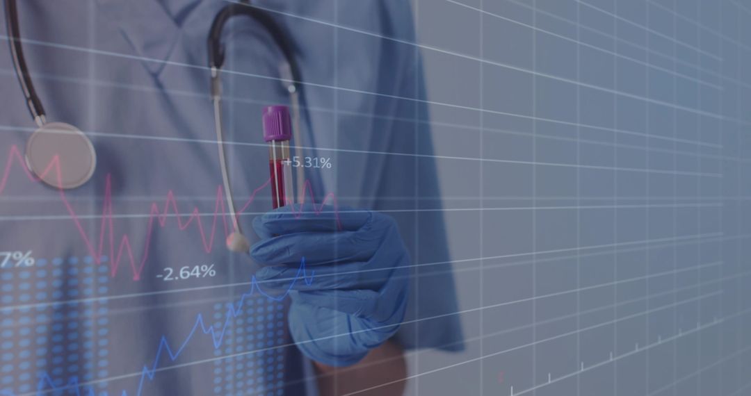 Medical Professional Analyzing Blood Sample with Data Interface