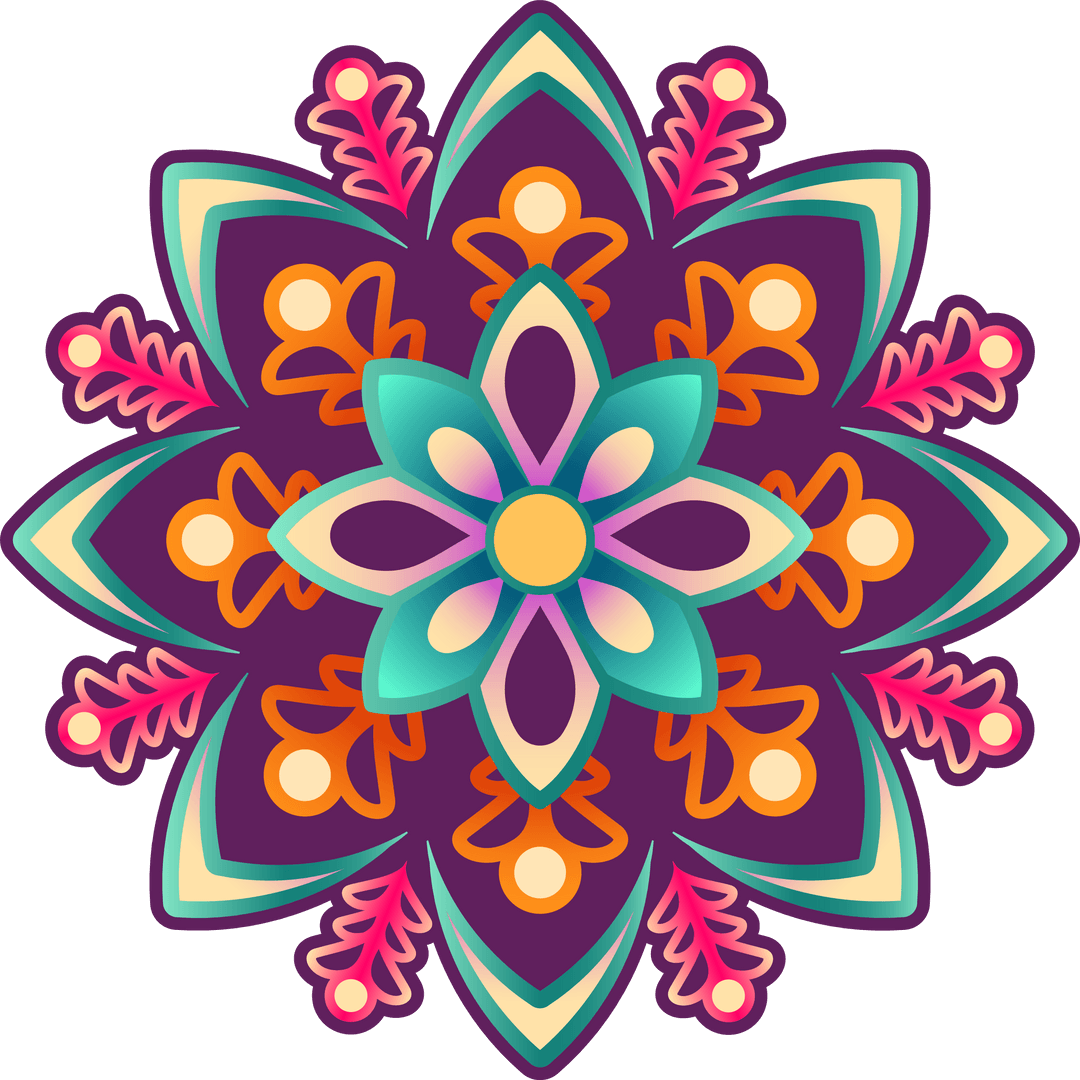 Vibrant Mandala on Transparent Background with Layered Petals
