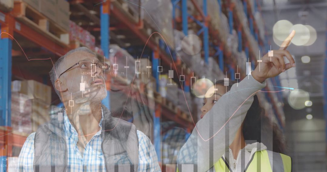 Logistics Experts Analyzing Data in Modern Warehouse Environment