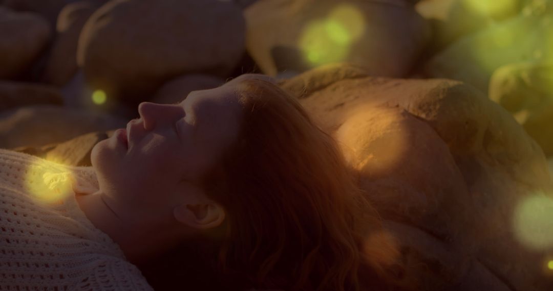 Dreamy Beach Scene with Relaxing Woman at Twilight