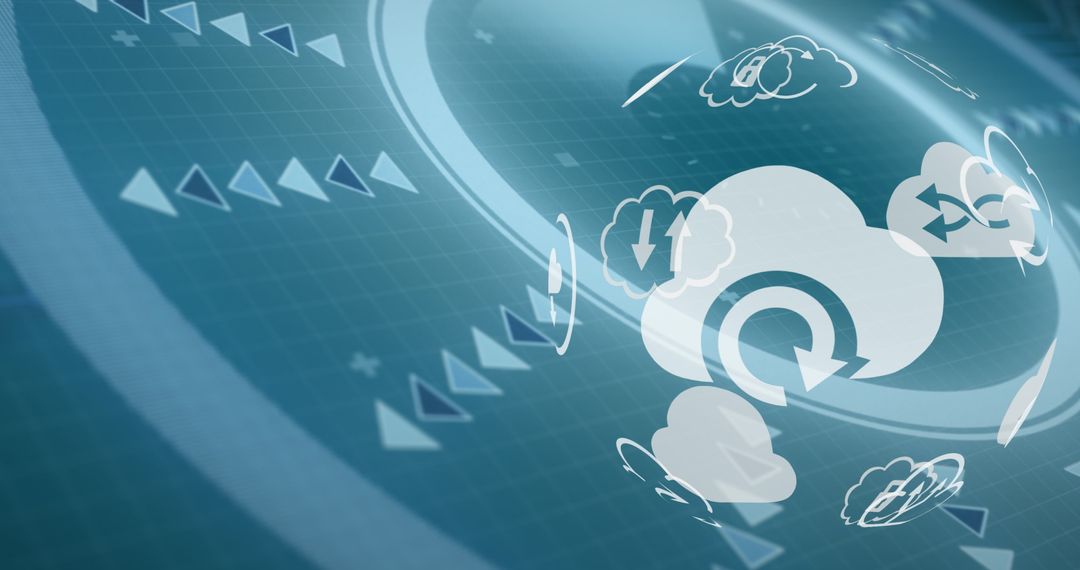 Digital Cloud Technology Interface with Data Arrows and Grid Overlay