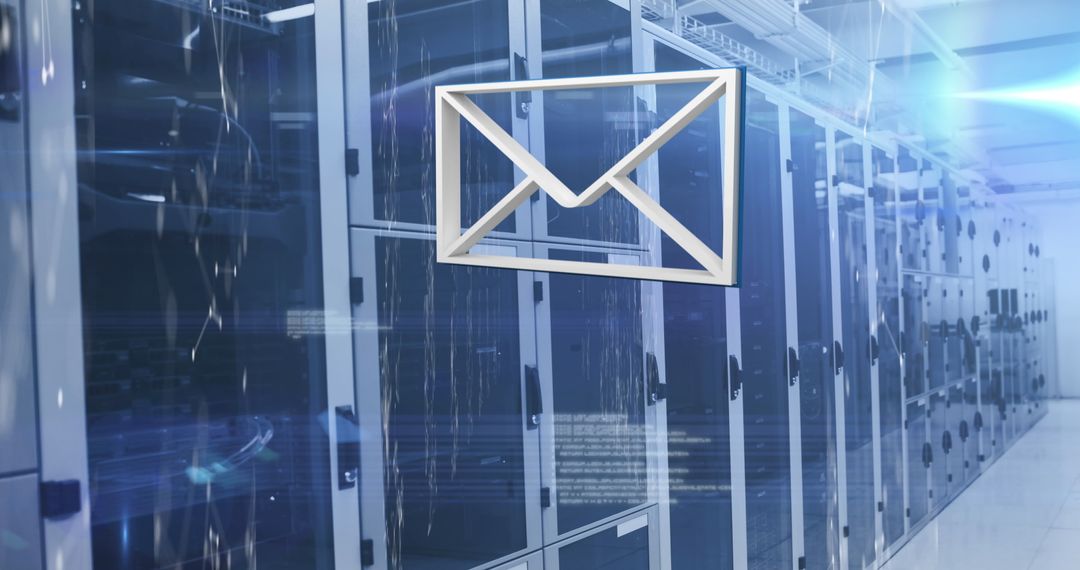 Envelope Icon Hovering Over Servers Symbolizing Digital Email Storage