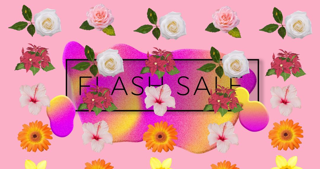 Colorful Floral Flash Sale Design on Pink Background - Free Images, Stock Photos and Pictures on Pikwizard.com