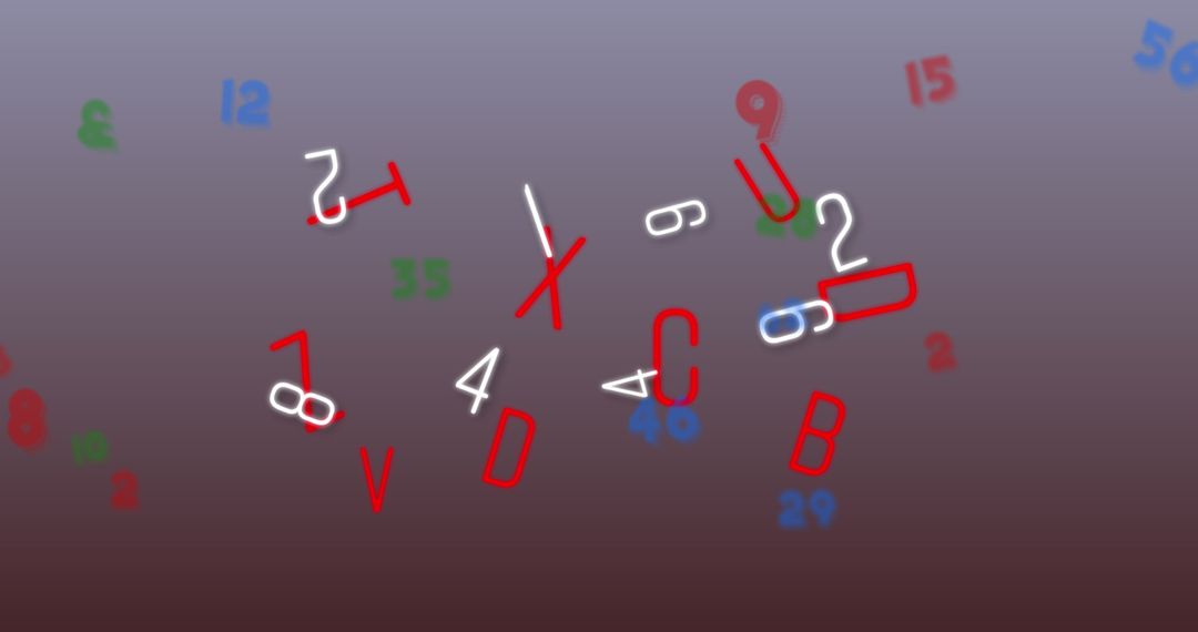 Mix of Floating Numbers and Letters on Gray Background