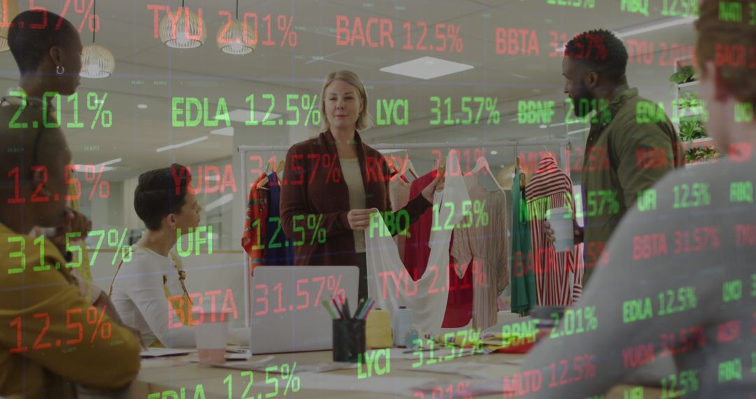 Business Team Meeting with Financial Data Holograms