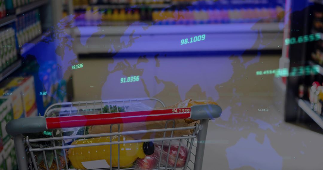 Grocery Shopping Cart Overlaid with Global Data Visuals