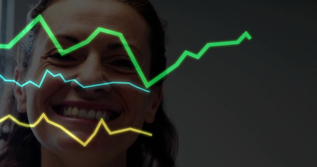 Smiling Professional with Trend Lines in Business Analytics