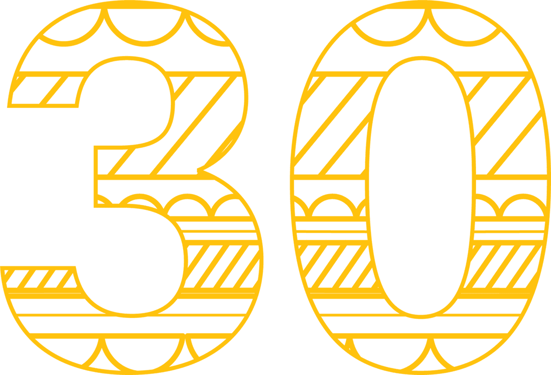 Yellow 30 on Transparent Background for Celebration Designs