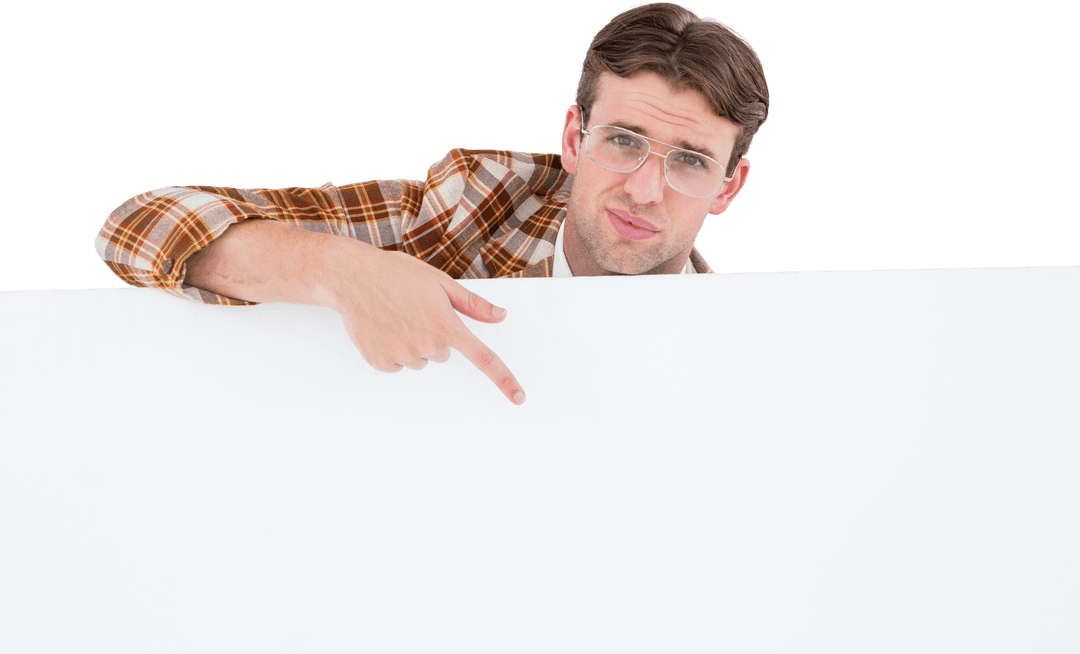 Geeky Hipster Pointing Transparent Blank Sign - Download Free Stock Images Pikwizard.com