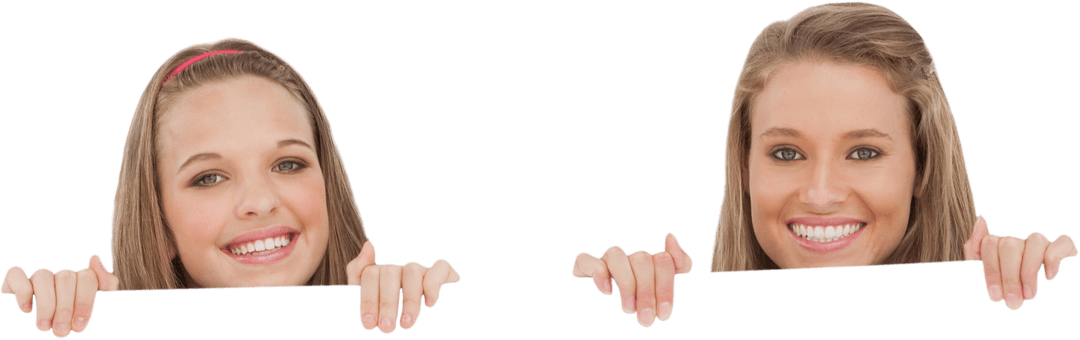 Transparent Smiling Friends Holding Blank Sign Enthusiastically