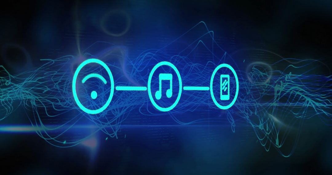 Digital Icons Network on Dark Background Representing Connectivity