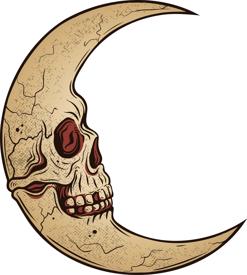 Transparent Skull Moon with Red Cavities in Vector Style
