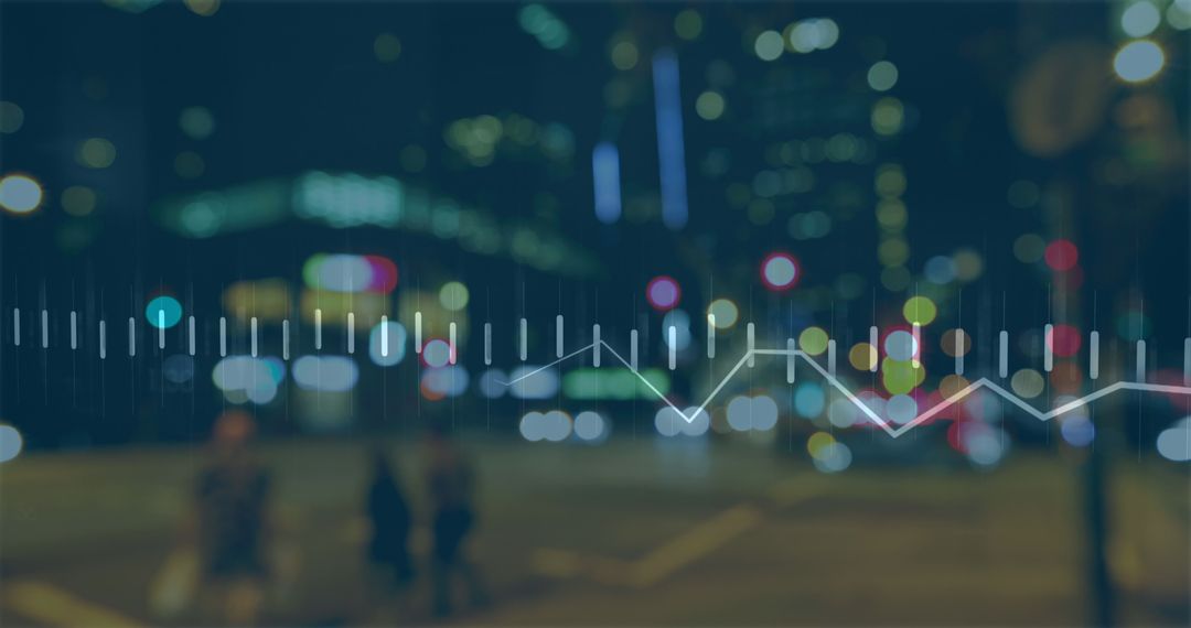 Digital Interface Concepts over Blurred Cityscape at Night