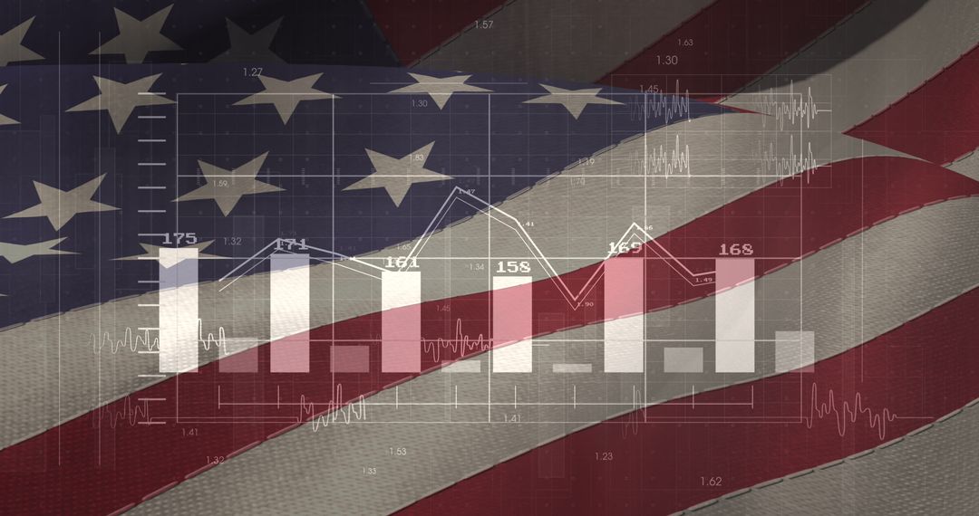 Data Processing Over American Flag Symbolizing Economic Analysis