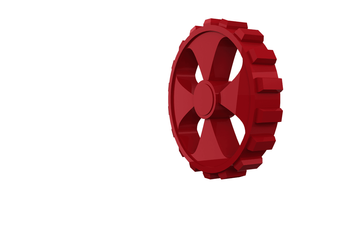 Transparent Rotating Red Cogwheel on White Background