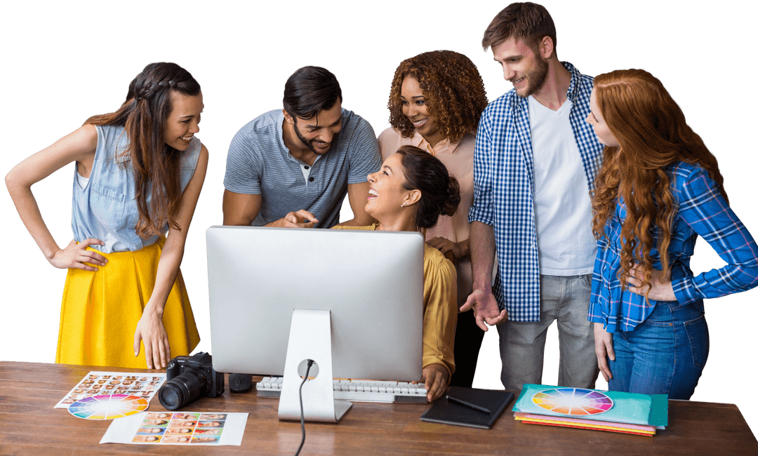 Creative Team Collaboration Around Transparent Computer Screen