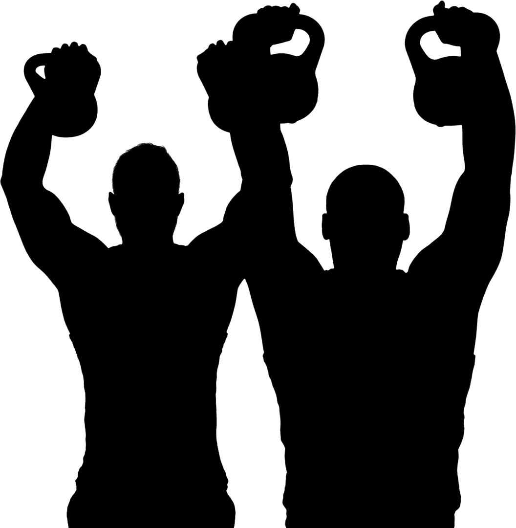 Silhouette PNG of Sportsmen Lifting Weights on Transparent Background