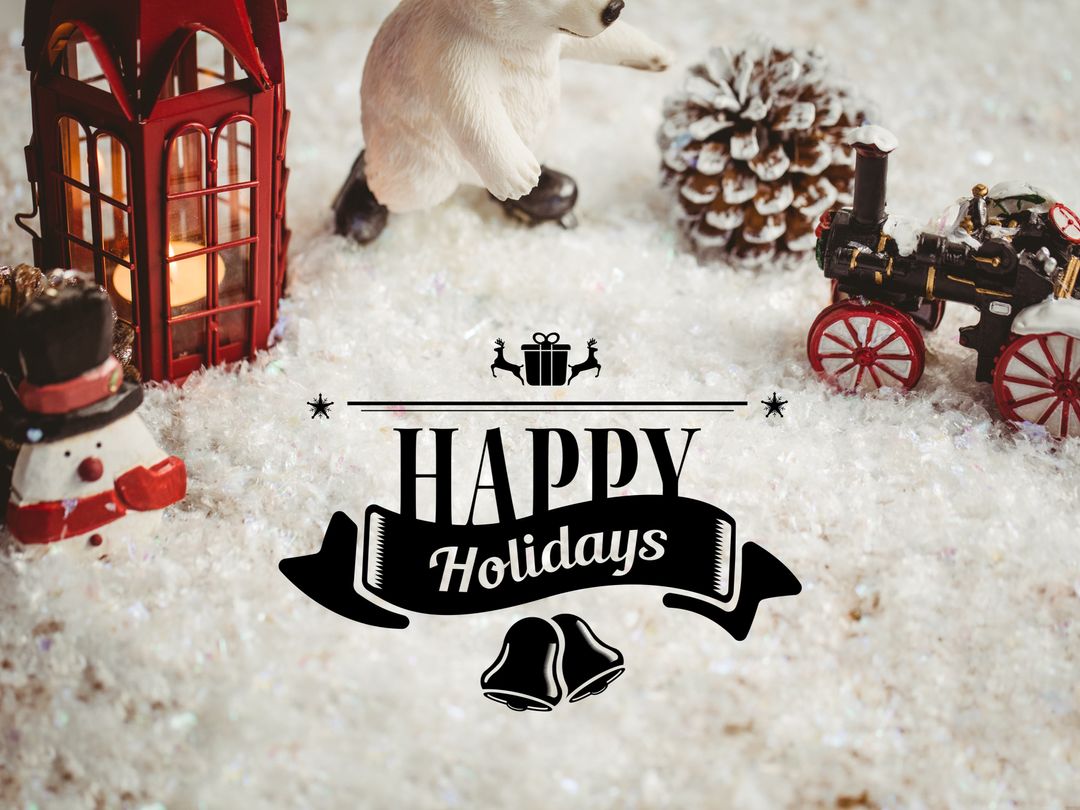 Festive Winter Scene with Happy Holidays Message on Snow