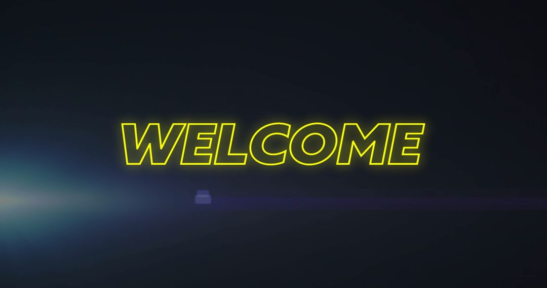 Neon Welcome Text on Dark Background with Light Flare Effect