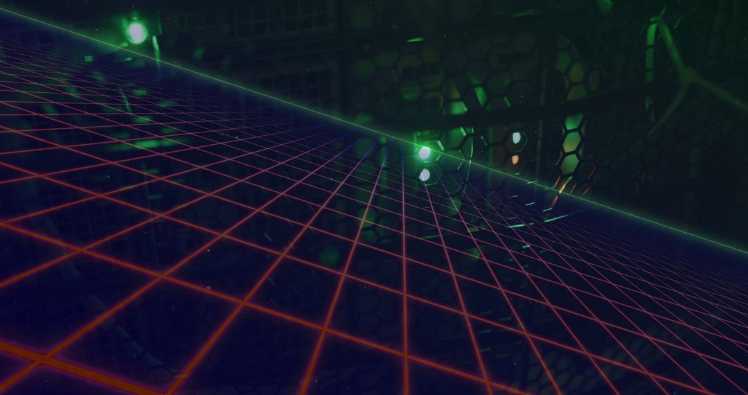 Futuristic Red Grid Over Computer Servers in Global Network Concept