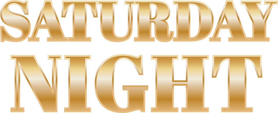 Shiny Gold Saturday Night Text on Transparent Background