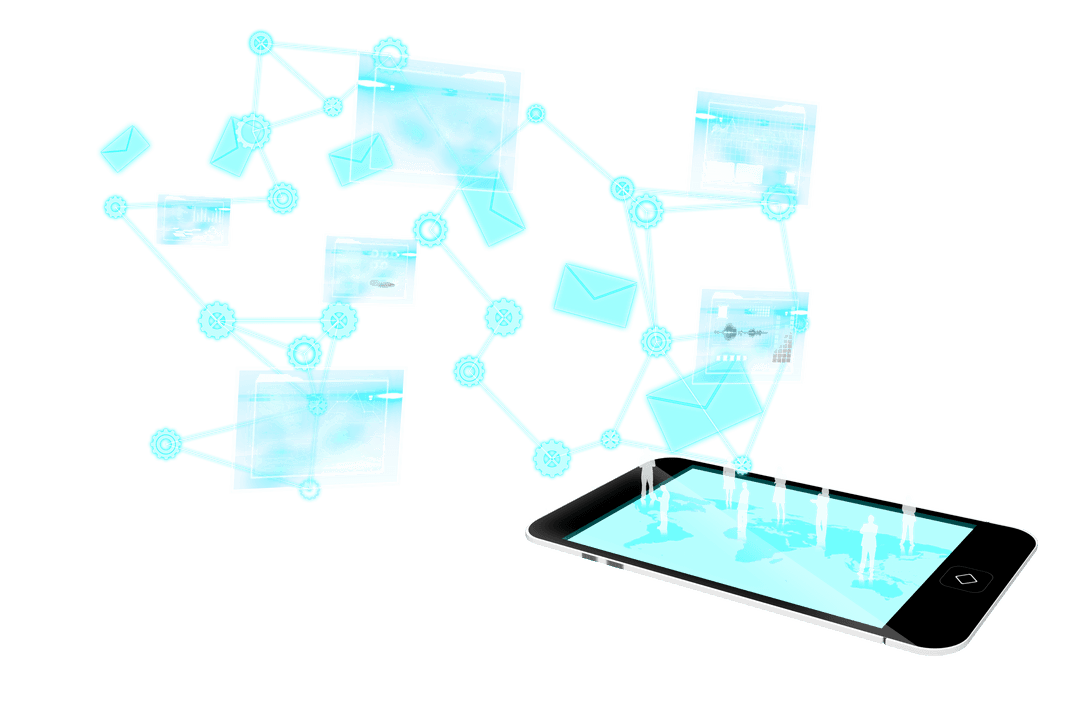 Digital Connections and Data Visualization on Transparent Background