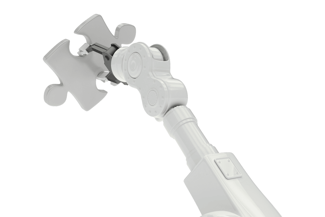 Robot Hand Holding Puzzle Piece on Transparent Background