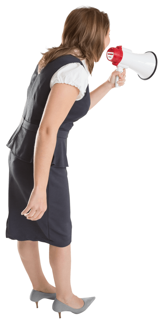 Transparent Businesswoman Using Loudhailer for Communication