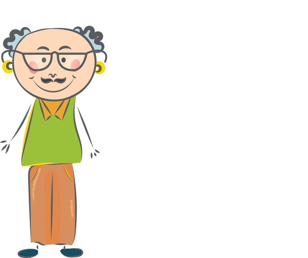 Cheerful Grandfather Cartoon with Glasses on Transparent Background