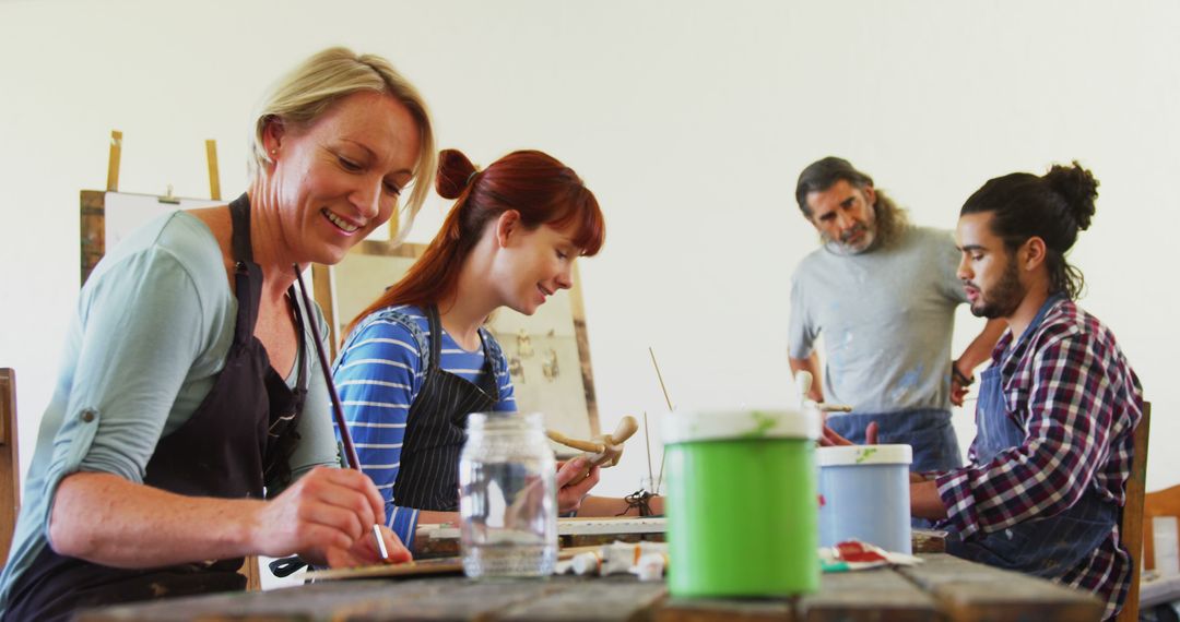 Diverse Adults Enjoying Enriching Painting Class Together