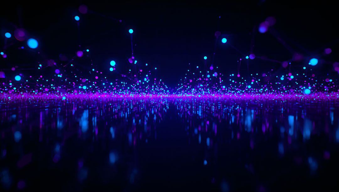 Pulsating Neon Nodes in Digital Space Reflecting Futuristic Grid