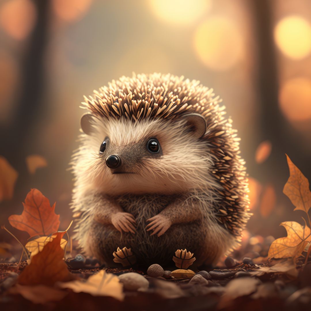 Close up of cute hedgehog in autumn leaves, created using generative ai technology - Free Images, Stock Photos and Pictures on Pikwizard.com