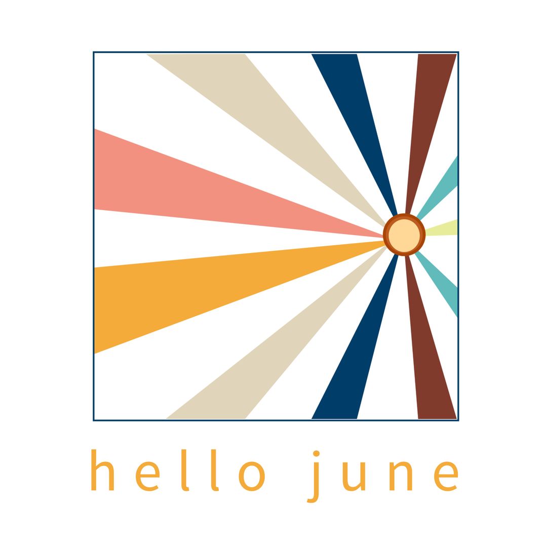 Colorful Retro Sunburst Design with Hello June Text