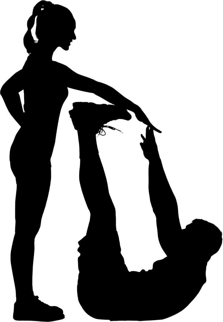 Transparent Silhouette of Female Exercising with Trainer