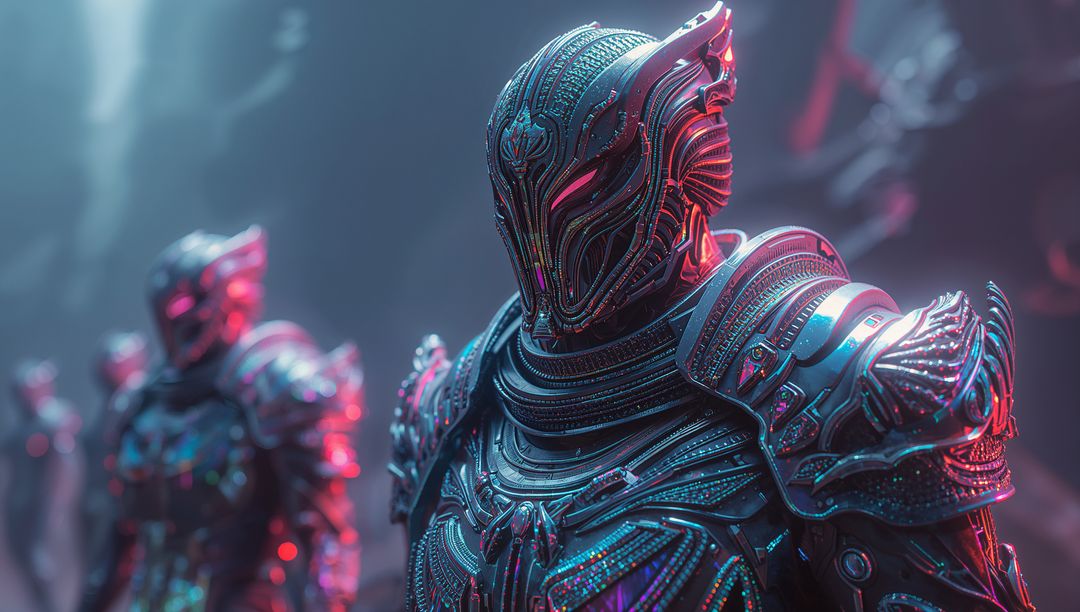 Futuristic Cybernetic Warriors in High-Tech Armor