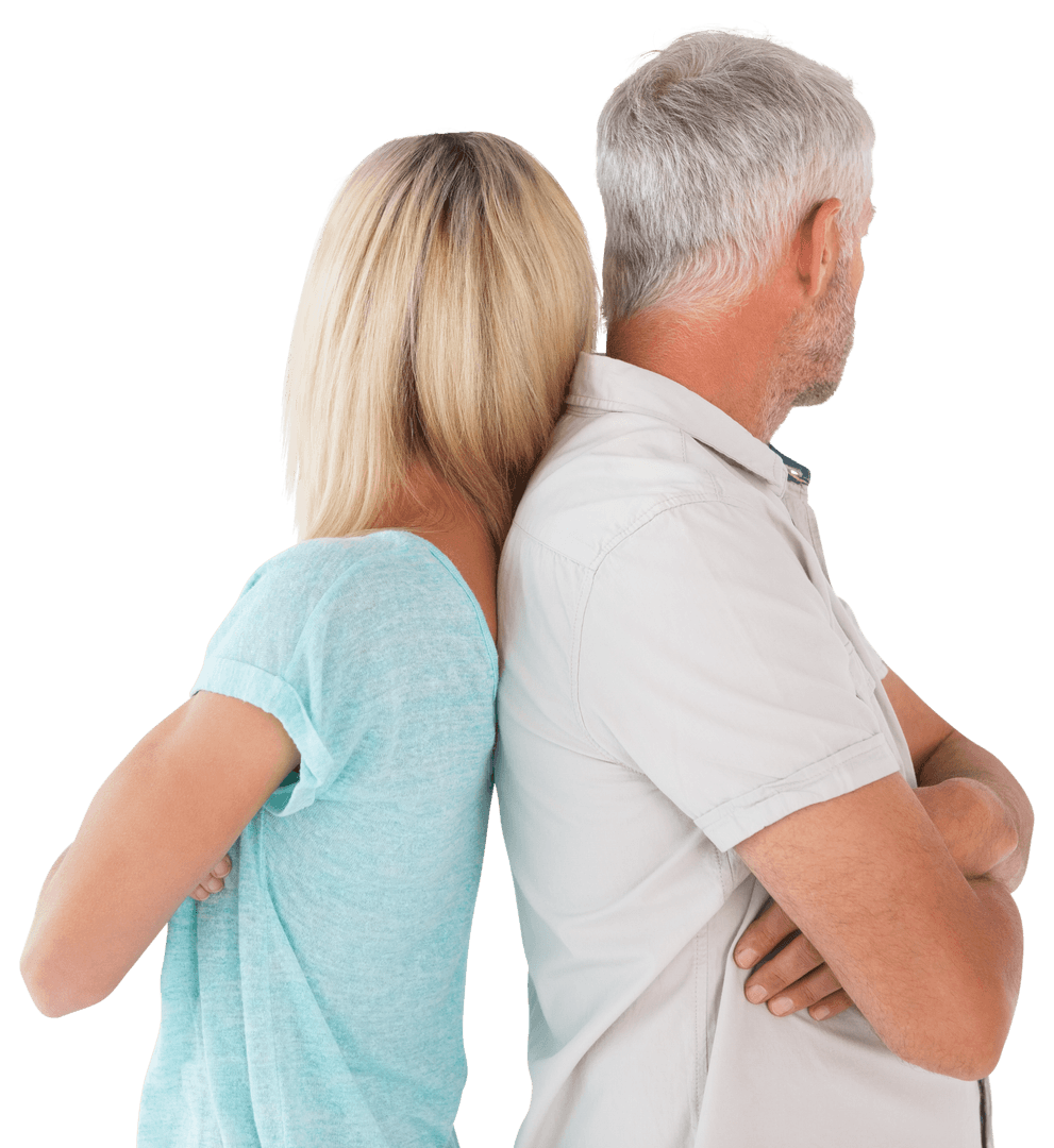 Transparent Couple Standing Back to Back in Dispute