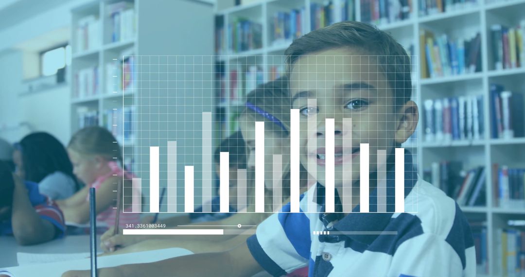 Children in Classroom with Overlay Financial Data Graph
