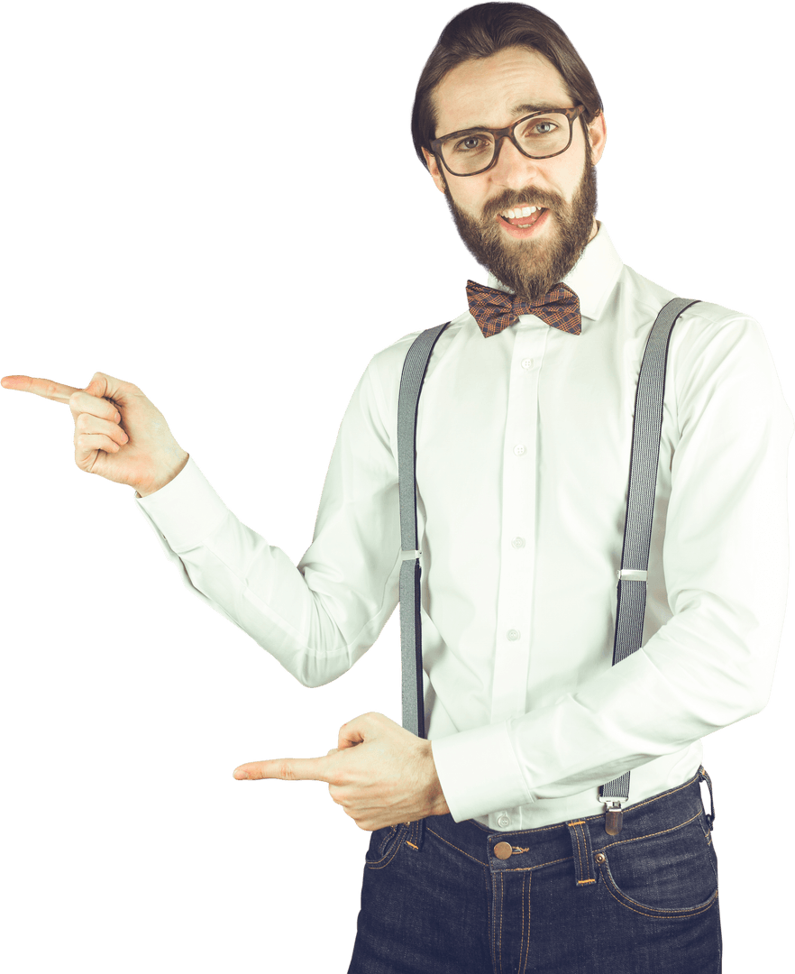 Hipster Man Pointing with Smile Transparent Background
