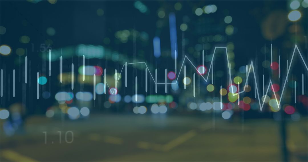 Abstract Data Processing Overlaying Blurred Urban Cityscape