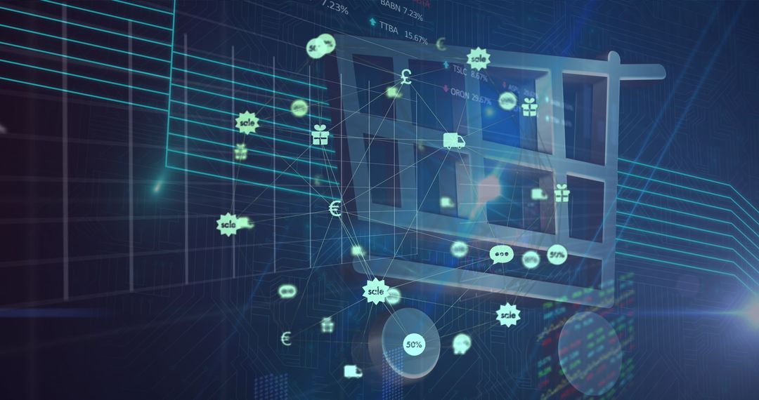 Digital Shopping Cart with Technology Integration Icons
