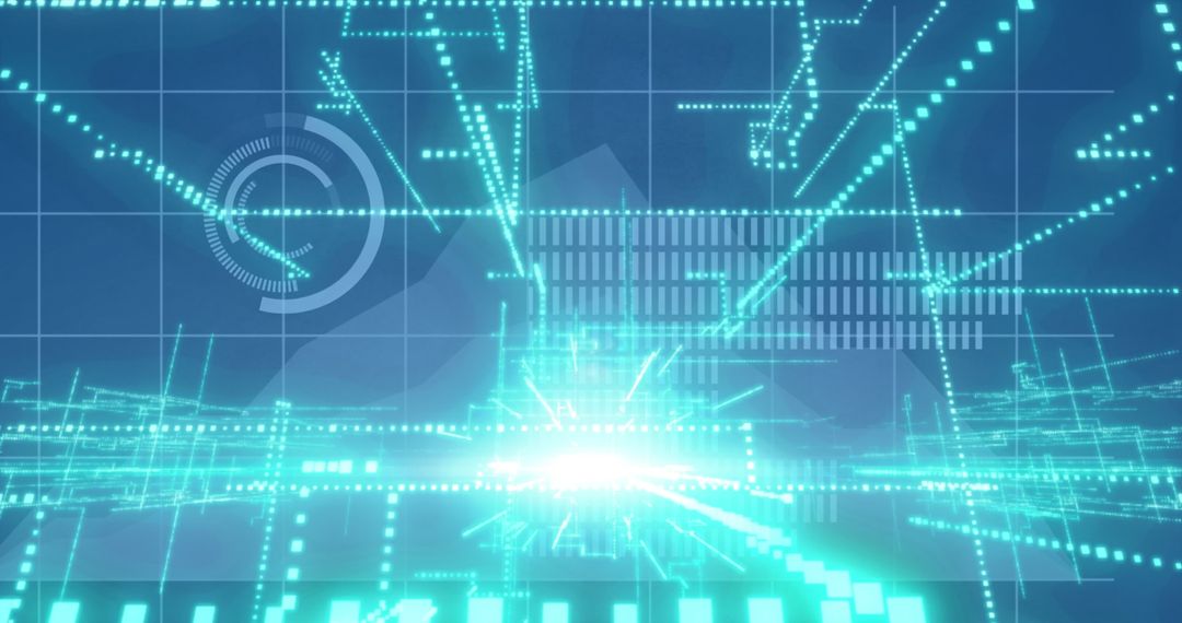 Digital Light Trails Over Data Processing on Blue Background