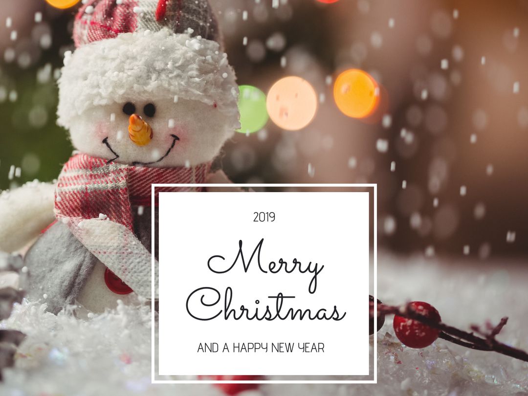 Festive Christmas Greeting with Cheerful Snowman Toy