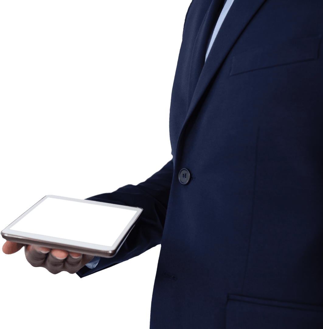 Transparent Background Businessman Holding Digital Tablet
