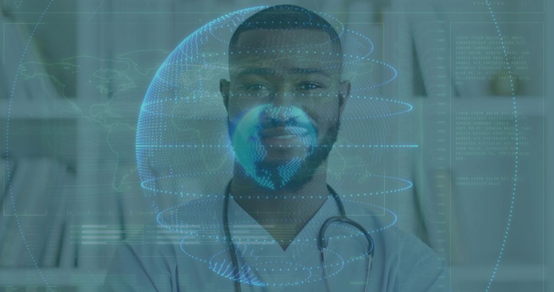 Futuristic Healthcare Professional with Digital Globe Interface