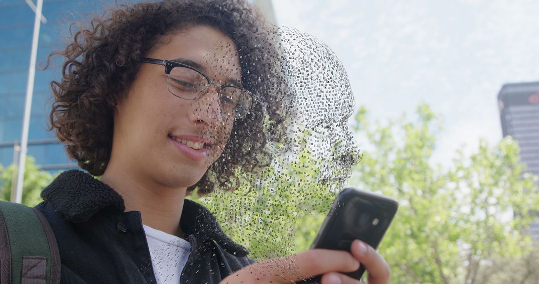 Young Man Using Smartphone Interacting with AI Digital Human - Free Images, Stock Photos and Pictures on Pikwizard.com