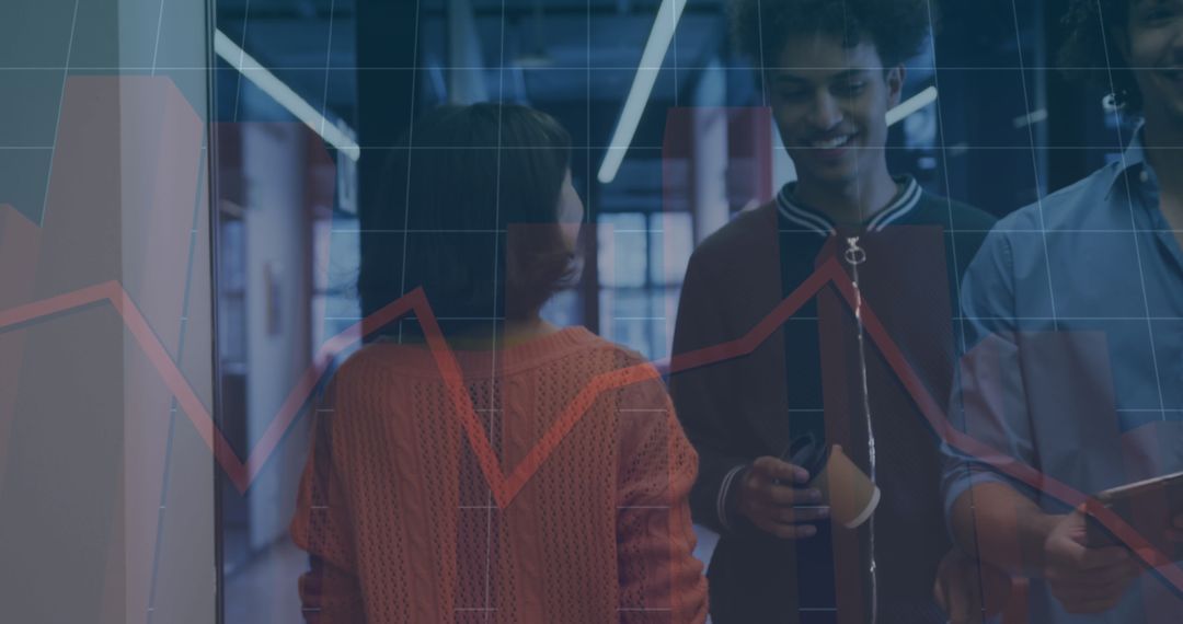 Business Team Greeting at Workplace With Digital Financial Graph