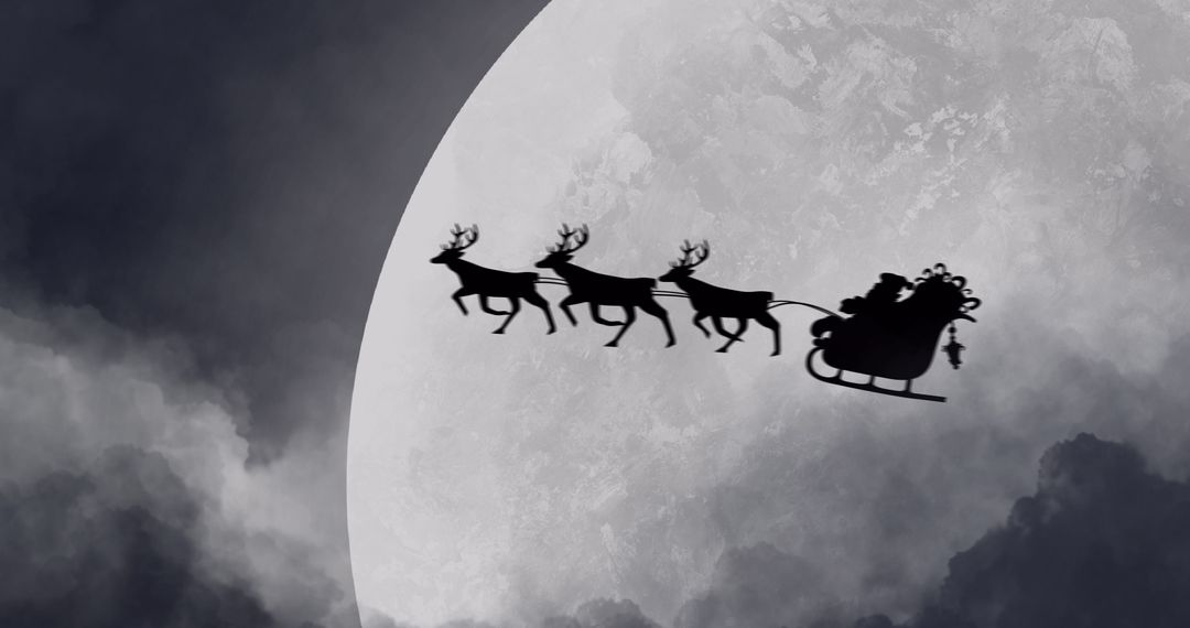 Santa Claus Silhouette Flying Across Moonlit Christmas Sky - Free Images, Stock Photos and Pictures on Pikwizard.com