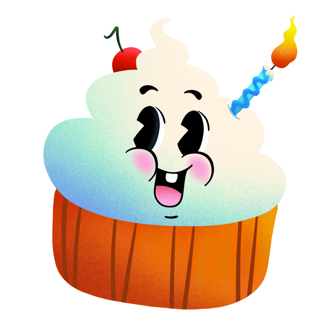 Transparent Cupcake Cartoon With Smiling Face and Birthday Candle
